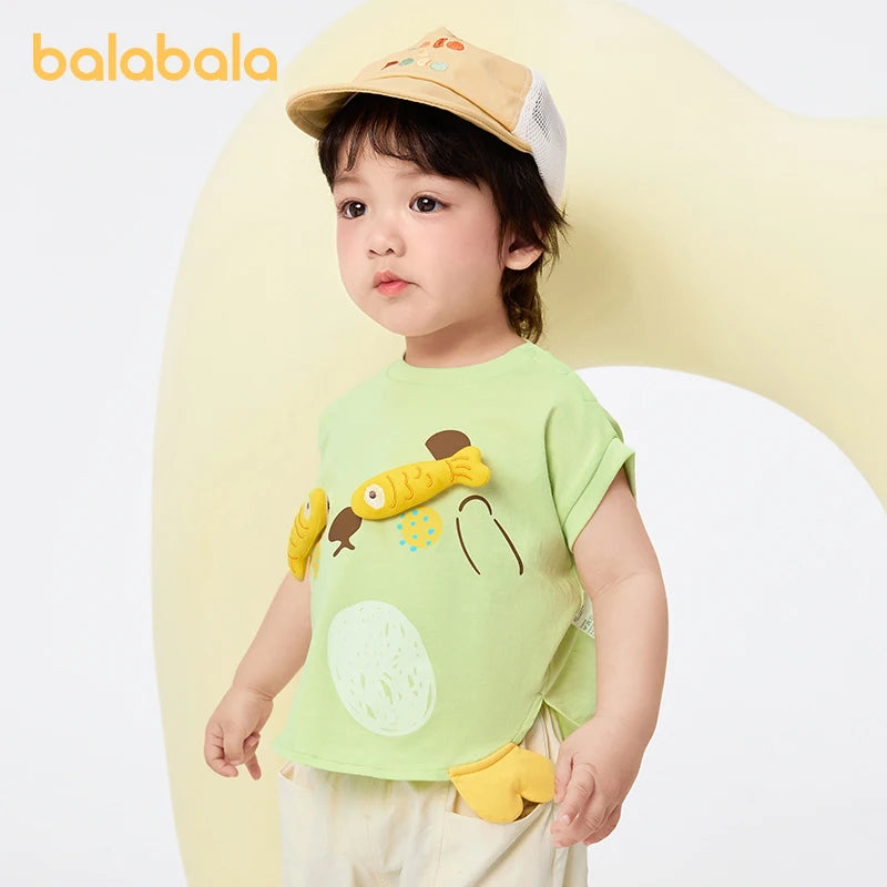 Balabala Baby T-shirt Baby Undershirt Girls Boys Top 2025 Summer New Cute Pure Cotton 1-3Y