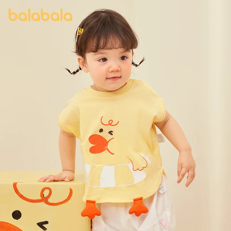 Balabala Baby T-shirt Baby Undershirt Girls Boys Top 2025 Summer New Cute Pure Cotton 1-3Y